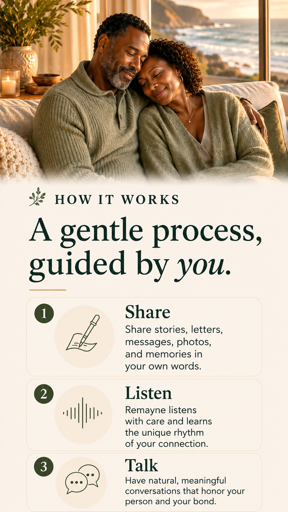 How Remayne works on mobile: a gentle process guided by you, centered